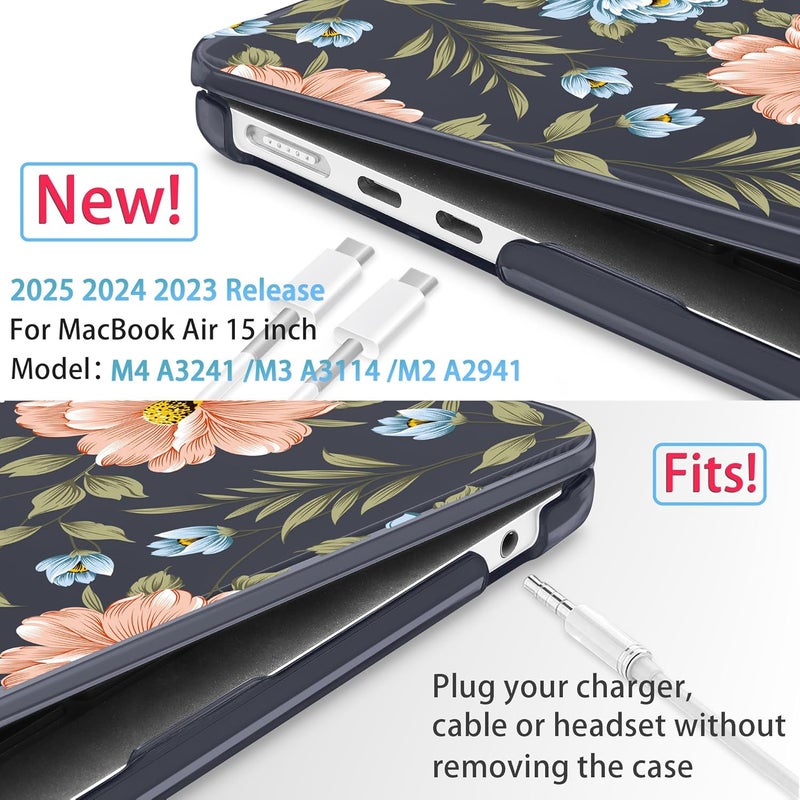 Mektron Designed for 2025/2024/2023 MacBook Air 15 INCH M4 A3241 /M3 A3114 /M2 A2941 Case, Printed Plastic Hard Shell Cover with 15.3" Liquid Retina Display Touch ID, Flower C400 - Image 2